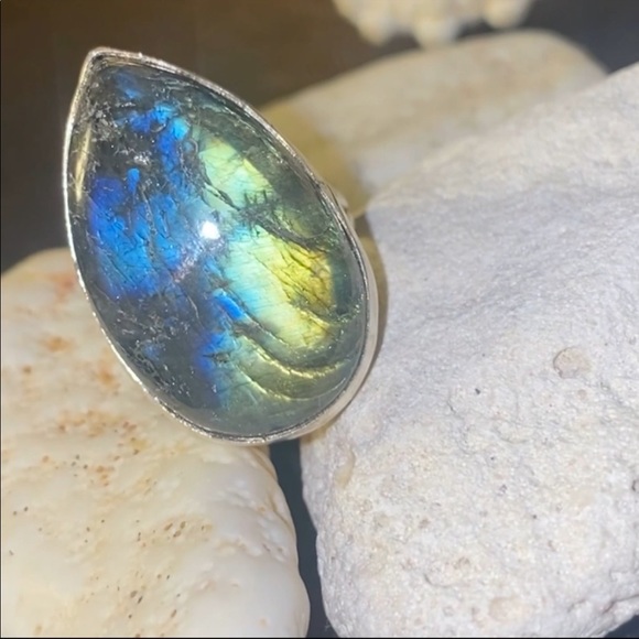 Fiery Labradorite handmade statement ring